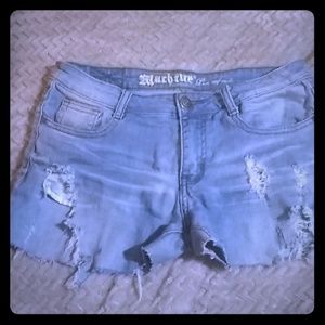 A pair of machine jean shorts